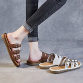 Women Leather Casual Beach Slides Sandals Newgew Shoes